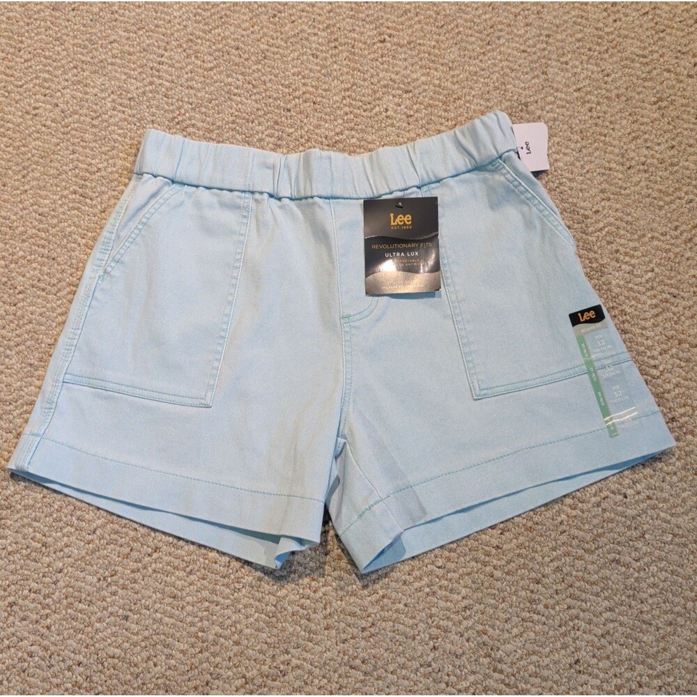Lee Relaxed Fit Shorts Womens 12 Aqua Blue High Rise Utility Ultra Lux